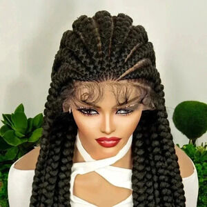 28" Braided full lace wig,  Ghana Weave, long tick Braids, Natural Baby Hair,